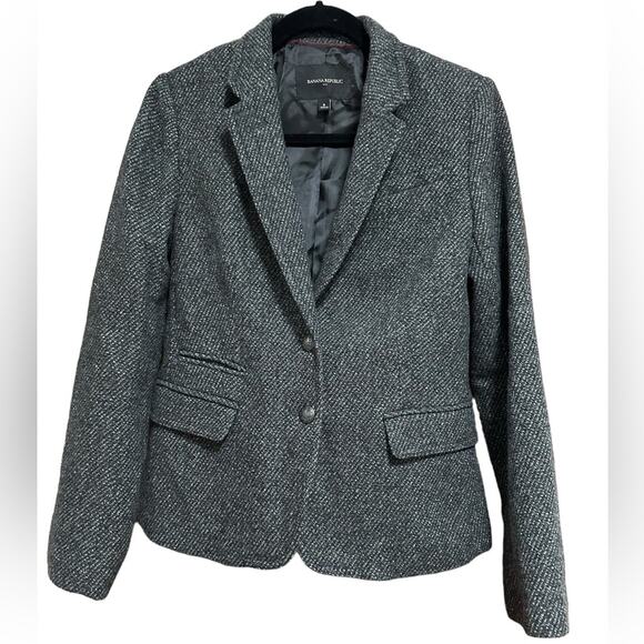 Banana Republic Twill Wool Blend Dark Gray Blazer Size 8 - Picture 1 of 6